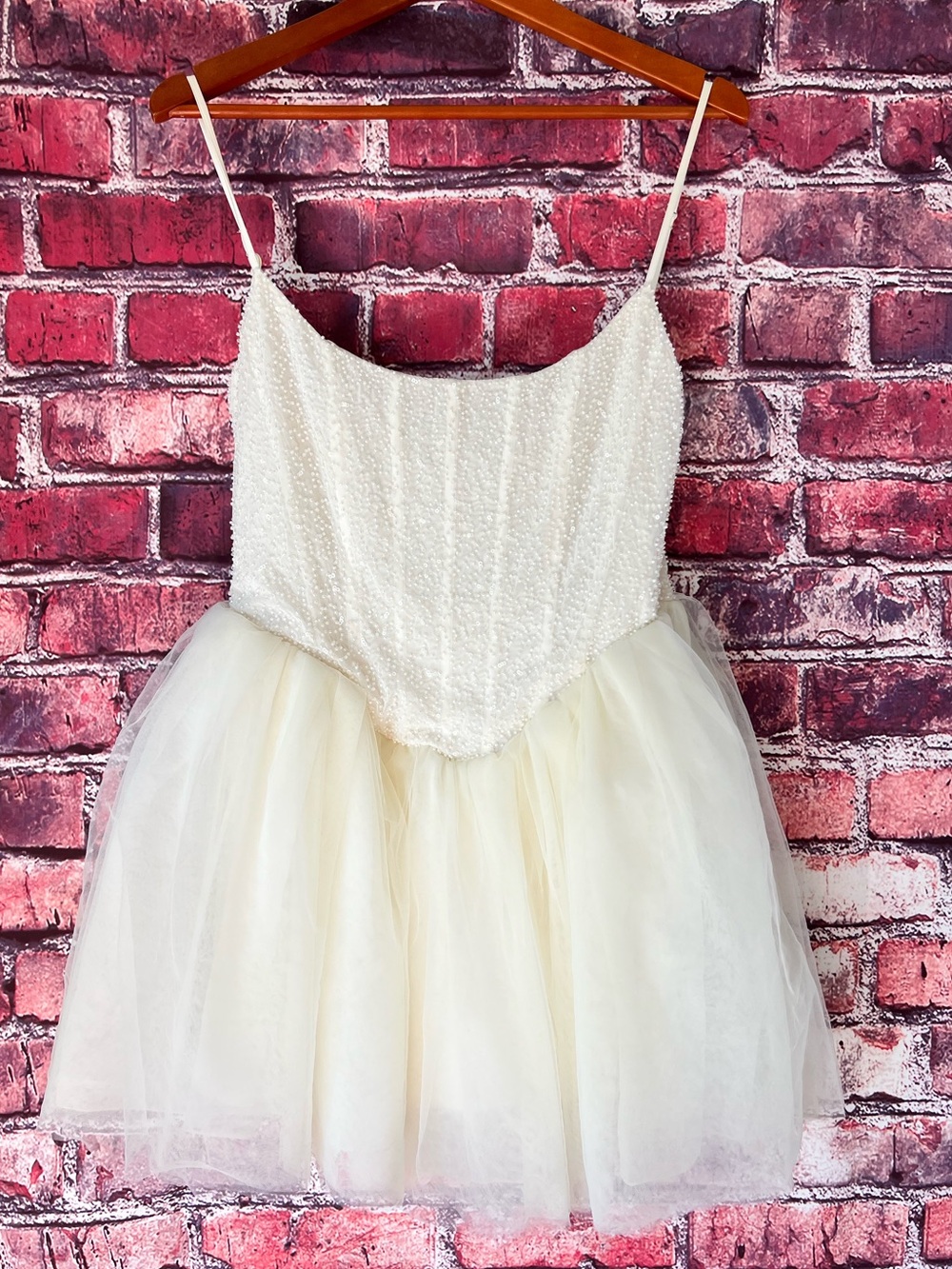 Oh Polly Ivory Beaded Tulle Mini Dress
